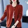26 Nueva colección de primavera y otoño estilo mamá: Cárdigan de punto holgado y adelgazante para mujeres de mediana edad y mayores, prenda exterior de manga larga de color liso