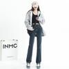 Jeans Rectos Azul Grisáceos para Mujer, Novedad Primavera 2025 de Cintura Alta Adelgazantes Estilo Retro Americano Pantalones Cigarrillo Ajustados para Mujer