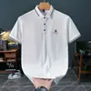 Camiseta Casual Masculina de Algodão Seda Gelada de Verão com Gola Lapela Bordada de Manga Curta/Meia Manga Masculina
