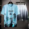 Camiseta Deportiva y Casual para Hombre Verano Seda de Hielo Delgado Tendencia Camiseta de Manga Corta Traje Corto Estilo Chino Pintura de Paisaje Superior