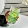 Taza de café con latte americano helado estilo ins minimalista, taza de cristal rayada creativa, taza de leche y jugo de alta estética para uso doméstico