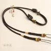Cordão para Crachá DIY com Contas Dzi Entrançadas e Pingente de Contas da Sorte em Cera de Abelha, Corrente para Clavícula Turquesa, Corda de Nó de Milho Feita à Mão