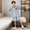 Nuevo Conjunto de Pijama de Dos Piezas de Verano para Niños Mayores, Lindo Estampado de Dibujos Animados de Manga Corta con Cuello Redondo Conjunto de Ropa de Casa para Niños