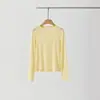 Camiseta Base de Imitación Cachemir con Cuello Redondo para Mujer 2026 Primavera/Verano Nuevo Estilo Ajustada de Manga Larga Top Versátil de Hombro Normal