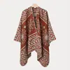 Cachecol/Xale Étnico Retrô Outono/Inverno para Senhoras, Manto Quente com Fenda para Senhoras, Manto de Moda de Rua para Passarela
