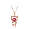 Collar con Colgante de Oso de Rubí Natural Sintético para Mujer, Moderno y Sencillo Colgante de Oso con Diamantes y Chapado en Oro Rosa para Mujer
