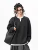 Sudadera con Capucha de Bloques de Color de Peso Pesado Americano Falsa de Dos Piezas con Cuello en V para Mujeres y Hombres, Otoño, Sensación de Alta Gama, Suelta Casual Simple para el Trabajo