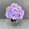 Flores artificiales, ramo de rosas de diamante de 9 cabezas, rosas artificiales con hojas, para decoraciones de boda y decoración del hogar