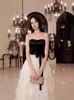 Elegante Vestido Tostado, Bata de Novia, Vestido Casual de Compromiso, Lujo Ligero de Gama Alta, Sensación de Gama Alta, Vestido de Malla sin Tirantes para Mujer