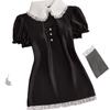 Verano Nuevo Estilo Coreano Estilo Suave Top con Cuello Marino Vestido de Mujer Adelgazante de Cintura Alta Pequeño Comercio Exterior Transfronterizo