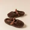 Pantuflas de Algodón con Lazo para Mujer 2026 Invierno Nuevo Interior Con Felpa Cálida Suela Suave Acolchadas Zapatos de Algodón para el Hogar Para Mujer