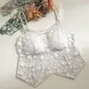 Camisola de pétalos estilo francés, malla de encaje, sujetador cómodo, lencería ligera, diseño de espalda sexy, sujetador camisola
