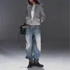 Chamarra Retro Americana Gris con Cuello Alto de Color Sólido con Diseño Único y Botones Metálicos, Sudadera Larga Ajustada, Unisex