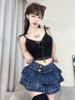 6689# Dopamina Estilo Americano Retrô Garotas Quentes Minissaia Jeans de Cintura Baixa Mulher Verão Novo Saia Plissada Sexy