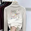 Top Base Térmica Infantil Pelúcia Escovada Gola Meia-Alta Outono/Inverno Meninas Quente Versátil para Crianças Médias/Grandes Borda com Babado Roupa Íntima