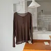 Blusa de Seda con Cuello Henley para Mujer, Camiseta Fina y Transpirable de Manga Larga para Primavera y Verano, Ropa Exterior Casual Holgada, Top Ligeramente Transparente para Mujer