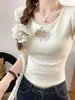 Nova Camiseta Sexy de Verão 2026, Nicho, com Recortes Vazados, Manga Curta para Mulheres, Camisa Básica Única com Ombros Normais, Top Picante de Desejo Puro
