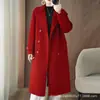 Cardigan Elegante de Lã 100% com Botões Duplos para Mulheres, Cor Sólida, Manga Longa, Decote V Profundo, Casaco de Tricô, Casaco de Lã