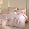 Juego de cama de alta gama, extra grueso, 100% algodón puro de cuatro piezas, con sábanas y fundas de edredón de algodón cepillado, perfecto para otoño e invierno, con sábanas bajeras de algodón de fibra larga