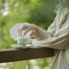 Mingzhishan Zhi Guoqing Patio Piedra Bambú Verde Tazón de Té Pintado a Mano Vajilla de Erudito Tazón de Té Juego de Té Kung Fu Tazón con Tapa de Cerámica