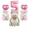 Set de Globos de Osito Mate Lindo con Foil Arcoíris Corazón Número Decoración para Fiesta de Cumpleaños Infantil Globos Arcoíris