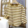 Camiseta Infantil Otoño 2026 Camiseta Básica para Niños Estilo Coreano Tendencia Ins Cuello Redondo Rayas Top para Bebés Versátil