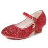 Saltos Altos Infantis Sapatos Femininos Nova Moda Estudantes Lantejoulas Prateadas Sapatos de Performance Etiqueta Feminina Flor Sapatos Infantis