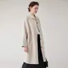 Novo Casaco de Lã Dupla Face de Botão Único Outono/Inverno 2026 para Mulheres, Comprimento Médio, Gola Alta, Jaqueta Elegante da Moda para Mulheres