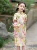 Mejorado Cheongsam de Niña Vestido de Verano Nuevo Estilo Chino para Niños Vestido Floral Diario Estilo Nacional para Niña Traje de Presentación
