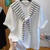 Conjunto Coreano Nuevo de Verano de Dos Piezas 2026 para Figuras Ligeramente Robustas, Sudadera con Capucha de Manga Corta a Rayas Suelta Oversize para Mujer