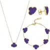 Popular Conjunto de Tres Piezas de Collar, Pulsera y Aretes de Trébol de Cuatro Hojas Versátil Pulsera de Cinco Hojas de Trébol de la Suerte, Cadena para Clavícula y Aretes
