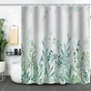 Cortina de Baño Verde Plantas de Amazon Cortina de Ducha Impermeable Antimoho Impresión Digital 3D Bosque de Flores Cortina de Baño Partición Sin Perforaciones