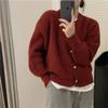 Suéter de Malha com Gola Redonda Waffle para Mulheres Macio Ceroso Estilo Coreano Outono e Inverno Novo Cor Sólida Jaqueta Cardigan de Manga Longa Simples Moderna
