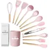 Conjunto de Espátulas e Colheres de Silicone com 12 Peças, Espátula de Silicone Antiaderente, Espátula de Silicone de Grau Alimentício Doméstica, Conjunto de Utensílios de Cozinha Atacado