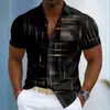 Camisas masculinas europeias e americanas de manga curta com estampas digitais, listras da moda, design simples e novos estilos de verão