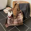 Bolsos para Mujer Nuevo Otoño e Invierno Cuadros Bolsos de Moda Bolsos de Lana Empalme Retro Bolsos Tote Estilo Ins Bolsos de Hombro Único Cruzados