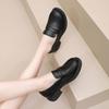 Zapatos de Cuero Negros para Mujer 2026 Nuevo Estilo Primavera y Otoño Versátiles Suela Gruesa Cómodos Estilo Británico Mocasines Punta Redonda Zapatos de un Solo Color Talla Grande