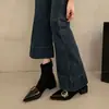 Botines Marrones Estilo Francés a Media Pantorrilla, Elegantes Botines Cortos Retro, Botines Chelsea para Mujer, Nuevo Estilo Otoño e Invierno 2025, Punta Fina, Tacón Grueso
