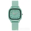 Reloj Cuadrado Estilo Academia Coreana Moda Casual Simple Temperamento para Estudiantes de Secundaria y Preparatoria Color Caramelo Silicona Reloj de Pulsera Pequeño