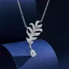 Collar de Plumas Estilo Europeo y Americano Plata S925 Lujo Accesible Colgante de Pluma Hoja de Diamante Artificial Mismo Estilo Xiaohongshu Douyin