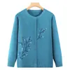 Cardigan de Tricô de Manga Longa Outono da Mamãe Jaqueta Suéter Bordado Roupas para Mulheres de Meia-Idade e Idosas Camada Base da Vovó Primavera e Outono