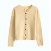 Cárdigan 100% lana pura con cuello redondo de punto trenzado para mujer, versátil y moderno, disponible en colores lisos y múltiples tonalidades, elegante suéter de punto para otoño