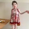 Vestido para Meninas 2026 Novo Estilo Moda Coreana Infantil Novo Estilo Chinês Vestido Princesa Florido para Meninas Pequenas Roupa de Verão