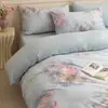 Conjunto de quatro peças de algodão puro espesso com dupla face escovada para outono e inverno, lençol de cima espesso, capa de edredom, lençol com elástico, roupa de cama quente para quarto principal