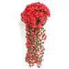 Orquídea colgante de pared violeta artificial, hortensia grande, flores artificiales, flores de plástico, flores de seda, enredadera de flores, ratán, decoración de boda para balcón