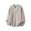 Conjunto de Roupa Estilo Old Money de Han Lu Suéter Casual de Veludo Cotelê com Pregas Divididas e Gola V