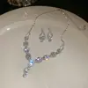 Aretes Cuadrados con Incrustaciones de Diamantes, Collar, Retro, Elegante, Exquisito, Cadena de Clavícula a la Moda, Lujo Ligero, Set de Joyería de Alta Gama