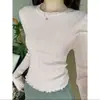 Top de punto liso de color sólido con cuello redondo y manga larga para mujer, nuevo y versátil top base de ajuste ceñido para primavera y otoño 2025
