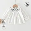 Camiseta Manga Longa para Meninas, Primavera e Verão, Classe A, Algodão Puro, Estilo Fino, Bordado Novo Estilo Chinês, Top Infantil, Camada Base