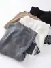 Camiseta base de punto fino 100% lana merino sin costuras, cuello semialto, para mujer, corte ajustado espiga, nuevo suéter de otoño e invierno
